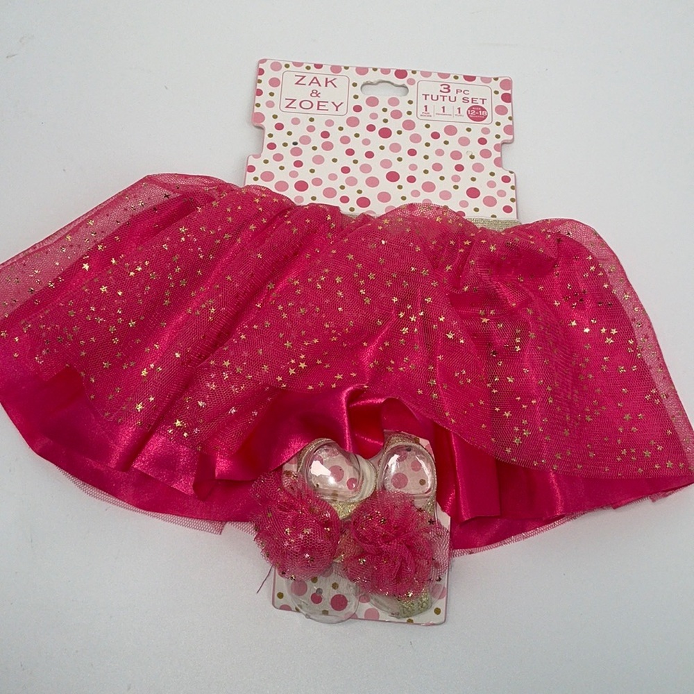NWT- ZAK AND ZOEY - 2 PC PINK TUTU SET - SKIRT & SHOES  Size 12-18 MNTHS